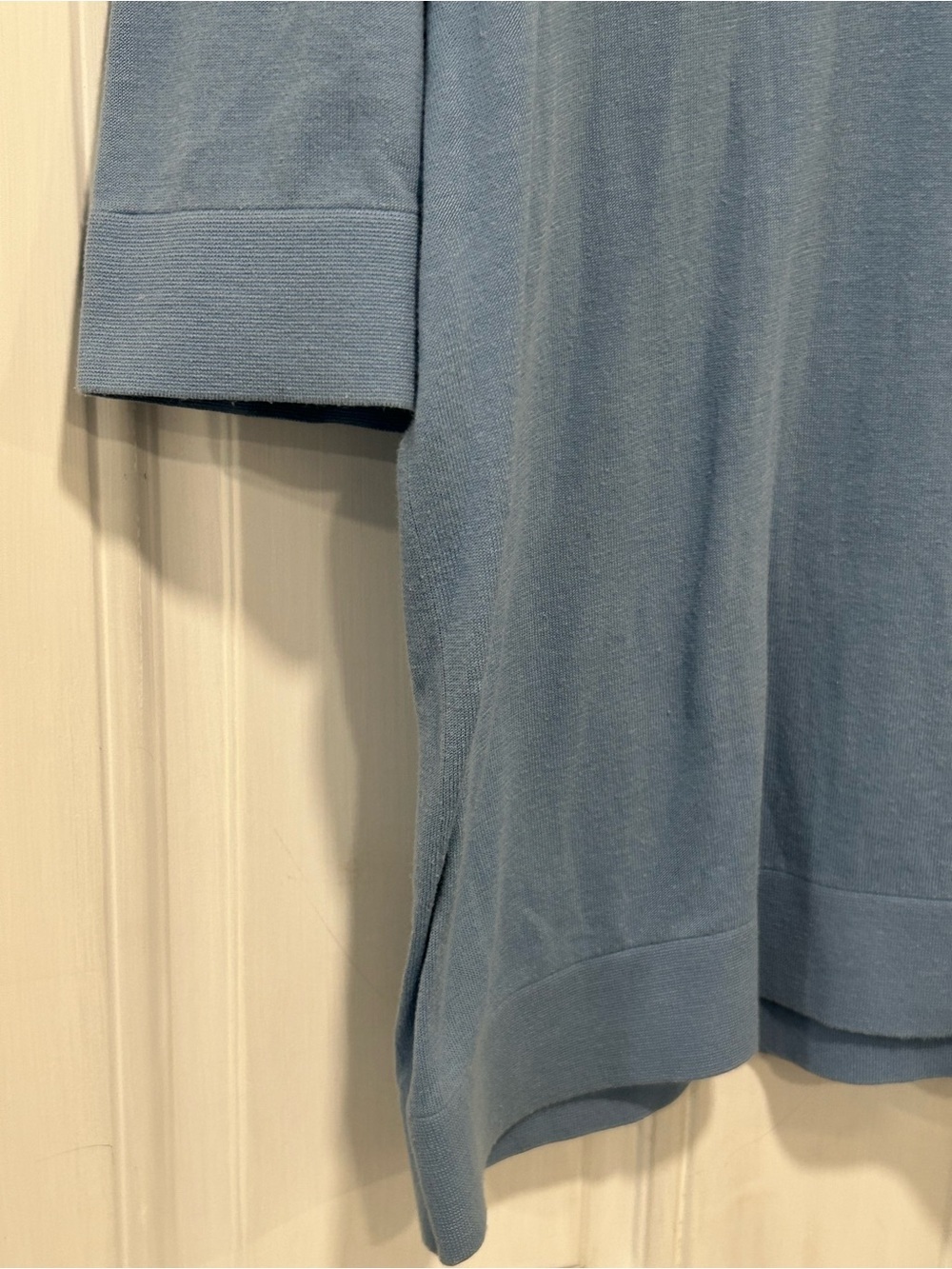 COS Open Collar Short Sleeve Polo Sweater Steel Blue Minimalist Preppy Medium - Picture 3 of 12